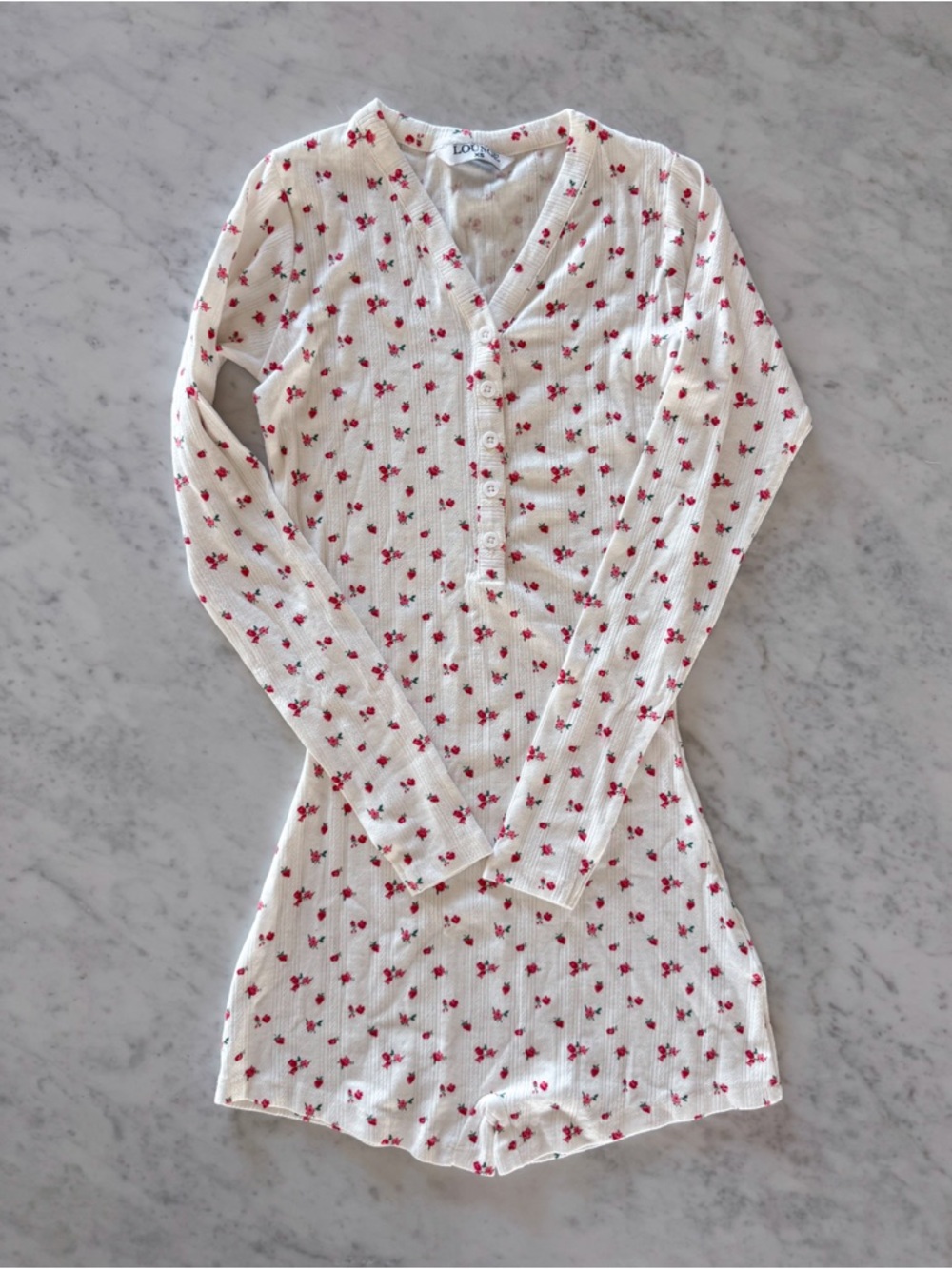 lounge underwear white & floral long sleeve romper